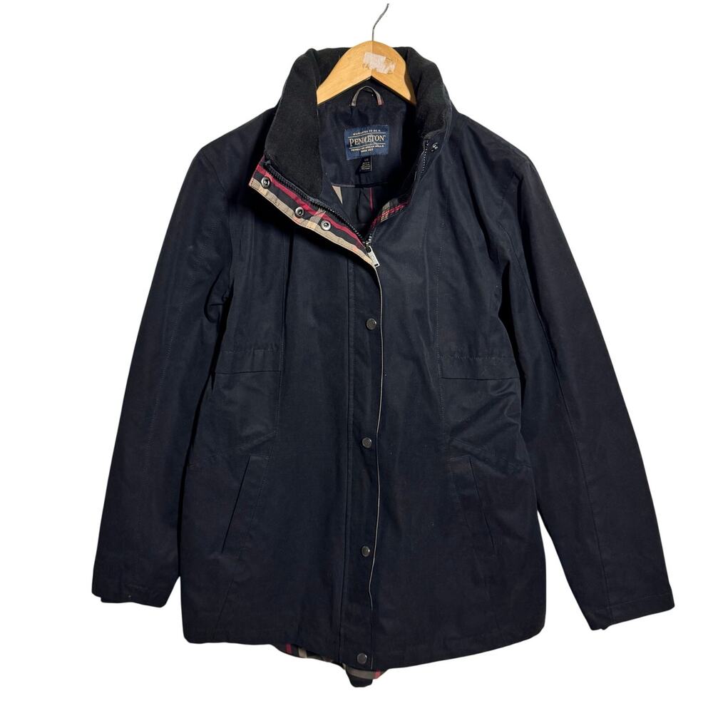 Pendleton Jacket Women L Black Water Resistant Rain Coat Plaid Liner‎ 1328191